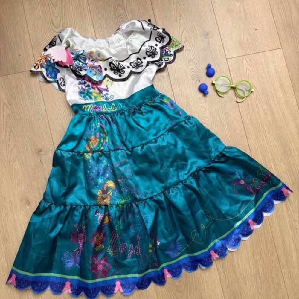 Disney Mirabel Encanto Costume Dress with glasses and earrings size 4-6x